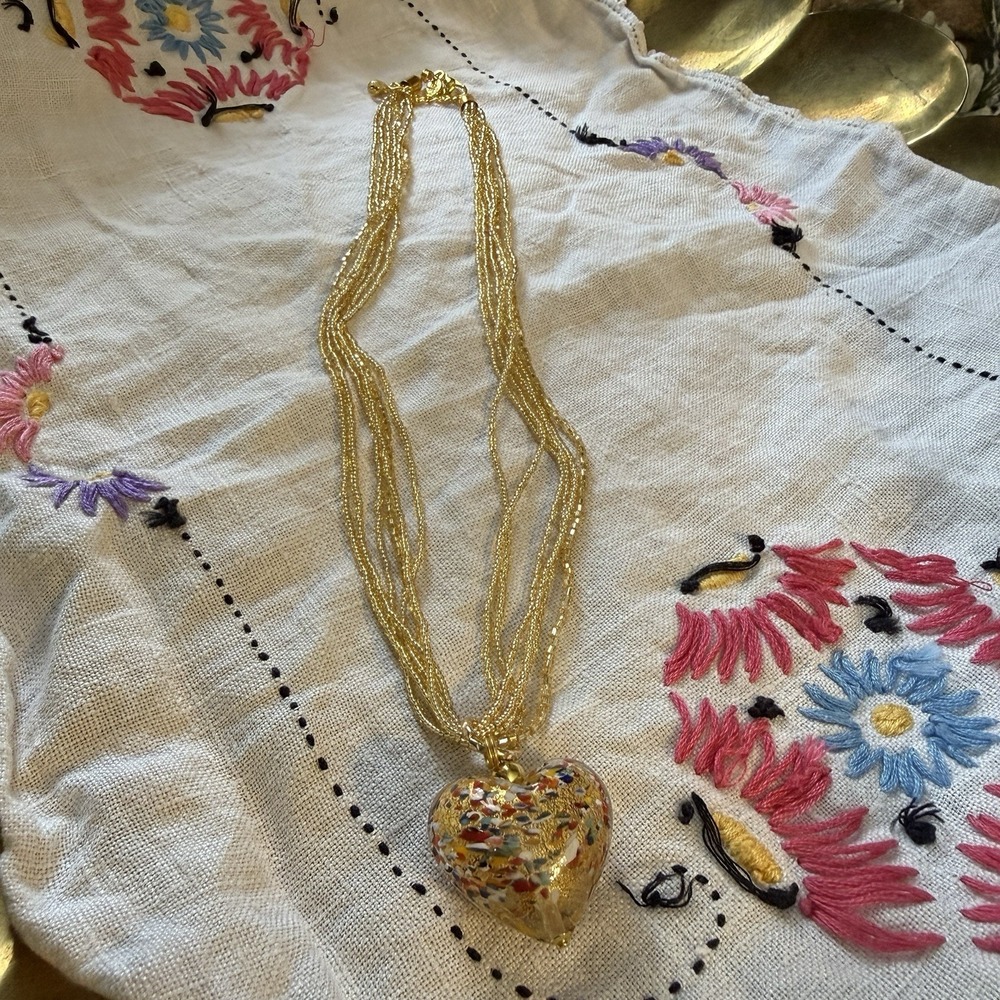 Confetti‎ Glass Murano Heart Pendant And Necklace